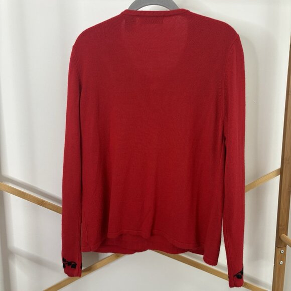 VTG Laura Scott Red Embroidered Cardigan & Tank One Piece Sweater Sz L Petite - Picture 6 of 8
